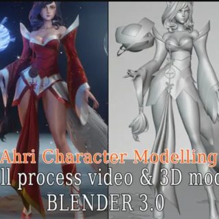 Artstation Ahri Character Modeling – Blender 3.0 – Full Process video & 3D model